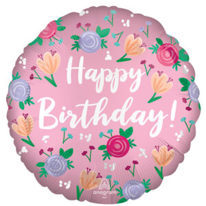18″ Foil Satin Happy Birthday Peony